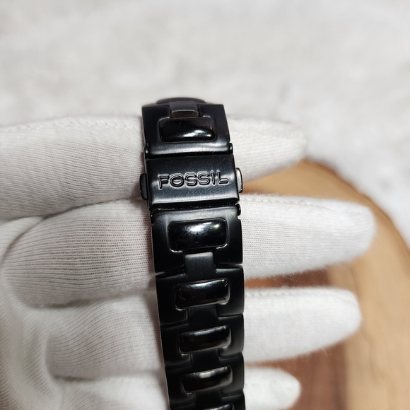 FOSSIL ARKITEKT FS-4166 All Black Real Diamond Stainless Steel Dress Watch/Used - Picture 11 of 12